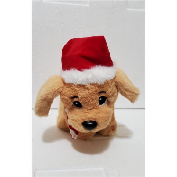 Gemmy Golden Retriever Puppy Dog Singing Standing Santa Hat & Scarf Head Moves - Picture 6 of 6